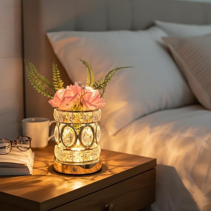Rose Flower Lamp, Rechargeable Cordless Touch Crystal Bedside Table Lamp with 3-Color Dimmable Small Night Light - Birthday Gifts for Women, Mom, Wife, Living Room, Bedroom Decor, Romantic Home Decor