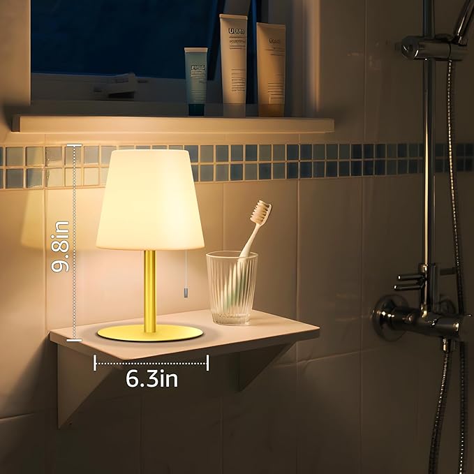 uuffoo Shower Lamp Waterproof Warm White & RGB Shower Light Dimmable LED Rechargeable Table Lamp Cordless Outdoor Lamps Portable for Indoor Outdoor Bathroom Home Patio H9.8in D6.3in (Gold)