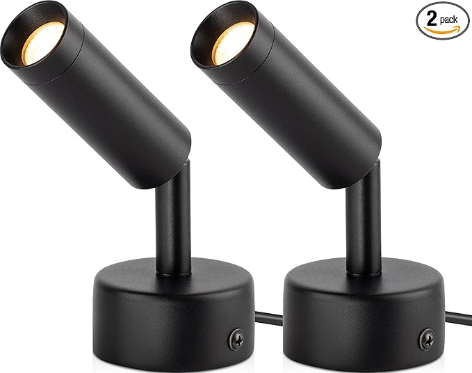 2 Pack Indoor Spotlight LED Up Lights for Plant 120V Floor Spot Lights Accent Light Indoor Uplighting Warm White Spotlight Lamp Accent Lighting LED Uplight, 5.9 FT Plug Cord with Foot Switch