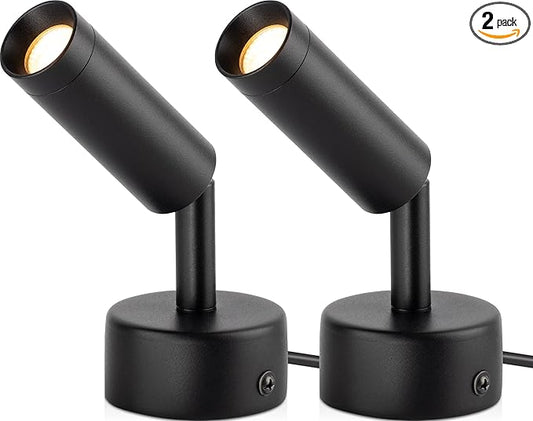 2 Pack Indoor Spotlight LED Up Lights for Plant 120V Floor Spot Lights Accent Light Indoor Uplighting Warm White Spotlight Lamp Accent Lighting LED Uplight, 5.9 FT Plug Cord with Foot Switch