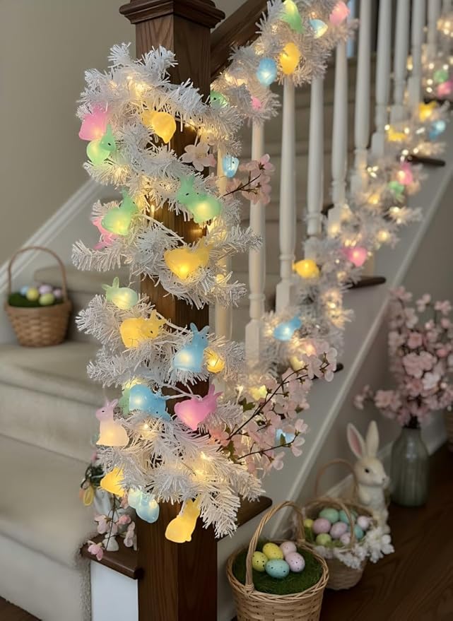 Easter Rabbit Decoration Lights Outdoor, 8.5 Feet Waterproof Bunny String Light with 10 Multicolor Rabbit Shaped Lights for Easter Indoor Bedroom Birthday Party Wedding Decor