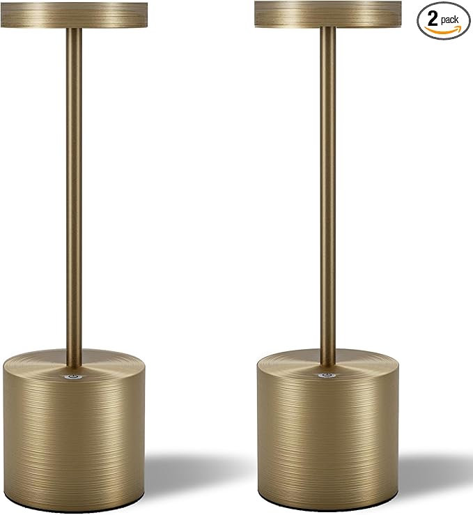 LED Cordless Table Lamps Set of 2, 5000mAh Portable Rechargeable Battery Powered Lamp, 3 Color Stepless Dimming Table Lamps,Table Light for Restaurant/Cafe/Bedroom. (Brushed Bronze)