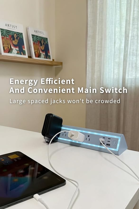 Desk Clamp Power Strip with Nightlight, 40W Fast Charging, 6FT Extension Cord, 4x20W USB-C & 2 USB Ports, 5 AC Outlets, Fits 1.69-Inch Table Edges