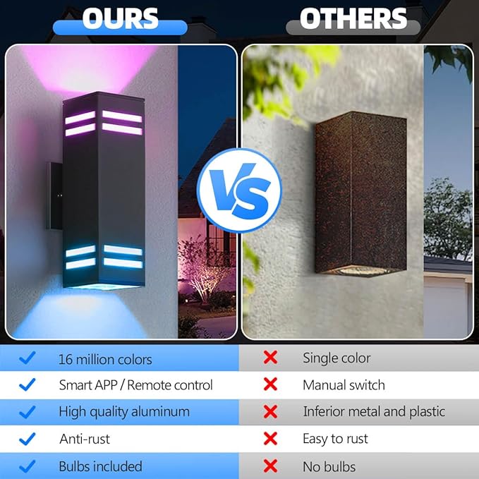 SHIMR Modern RGB Wall Lights Exterior Lights for House, Color Changing Outdoor Sconce Lights with Remote Control, Black Outdoor Light Fixture for House Porch Garage Compatible with Alexa [ETL Listed]