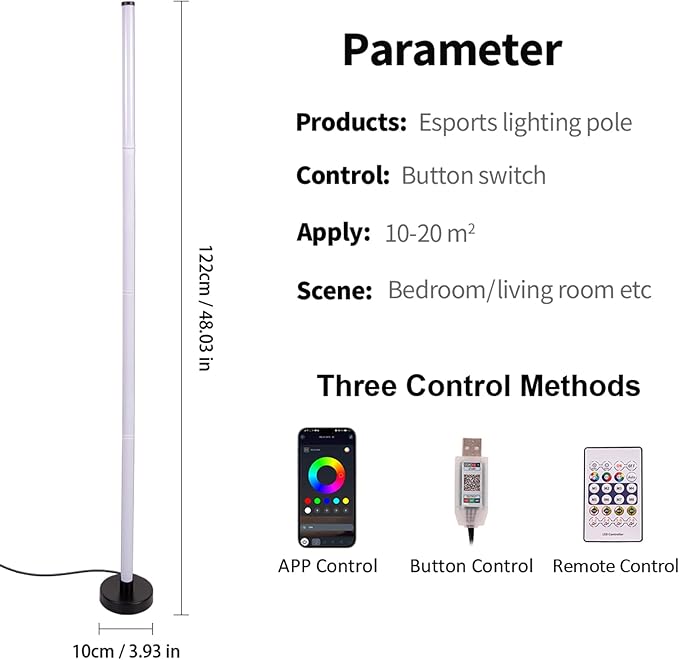 Corner Floor Lamp, Smart RGB LED Corner Lamp with App and Remote Control, 16 Million Colors & 68+ Scene, Music Sync, Timer Setting, Ideal Standing Lamp for Living Rooms,Bedrooms,Gaming Rooms