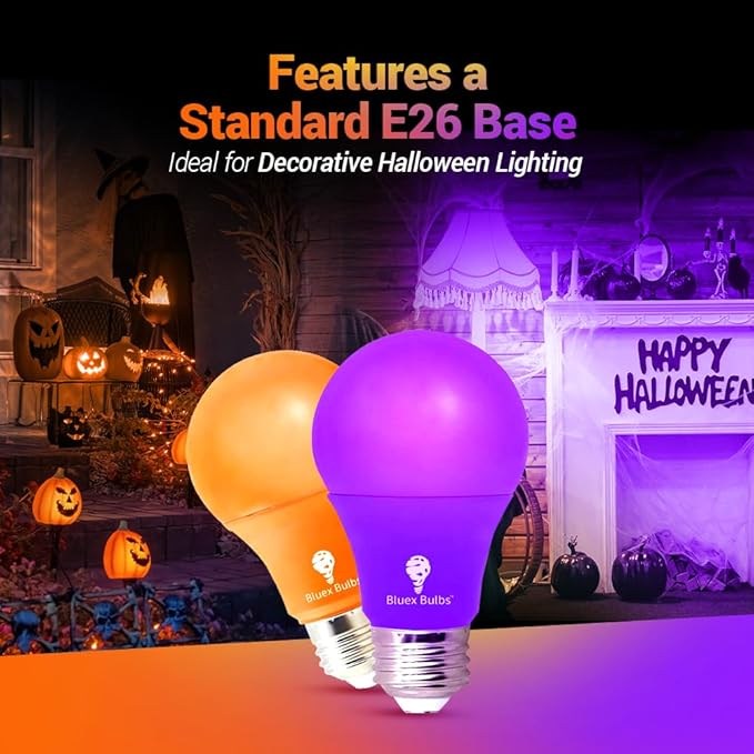 6 Pack BlueX LED A19 Purple Light Bulbs - 9W (60Watt Equivalent) - E26 Base, Party Decoration, Porch, Home Lighting, Holiday Lighting, Decorative Illumination