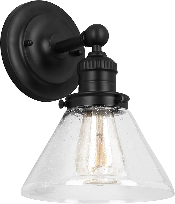 Design House Augustin Wall Sconce, 1-Light, Seeded Glass Warm Glow, Dimmable, Up/Down Glow, Easy Installation, E26 Socket, Black, 7.9 in L x 8.5 in D x 11.1 in H, 589028-BLK