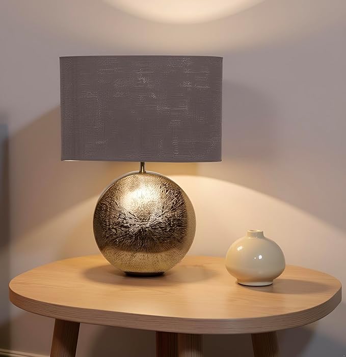 Cruiser’s Caché 19" Modern Metal Table Lamp, Antique Gold Finish with Handloomed Dark Khaki Rectangular Lampshade