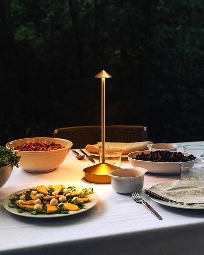 2 Pack Aluminum Cordless Table Lamp, 6000mAh Rechargeable Table Lamps, Portable Touch LED Lamp, Outdoor Waterproof Dimmable Cordless Rechargeable Table Lamps for Restaurant/Patio- Black (1 Pcs Gold)