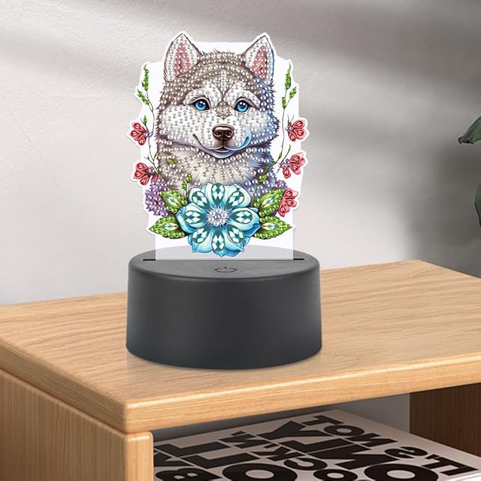 Wolf Diamond Art Painting Night Light,Diamond Art Painting Kits Desktop Touch Lamp Ornaments for Tabletop Decor Diamond Art Accessories for Adult Beginner Bedrooms Living Room