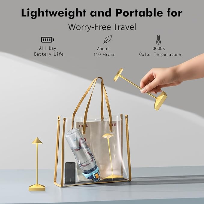 3 Pack 8.26in Gold Small Cordless Table Lamps Rechargeable, Battery Operated Mini Lamp, Small Lamp Touch Portable Table Lights, LED Night Light for Bedside/Dining/Bar/Outdoor (Gold-B)