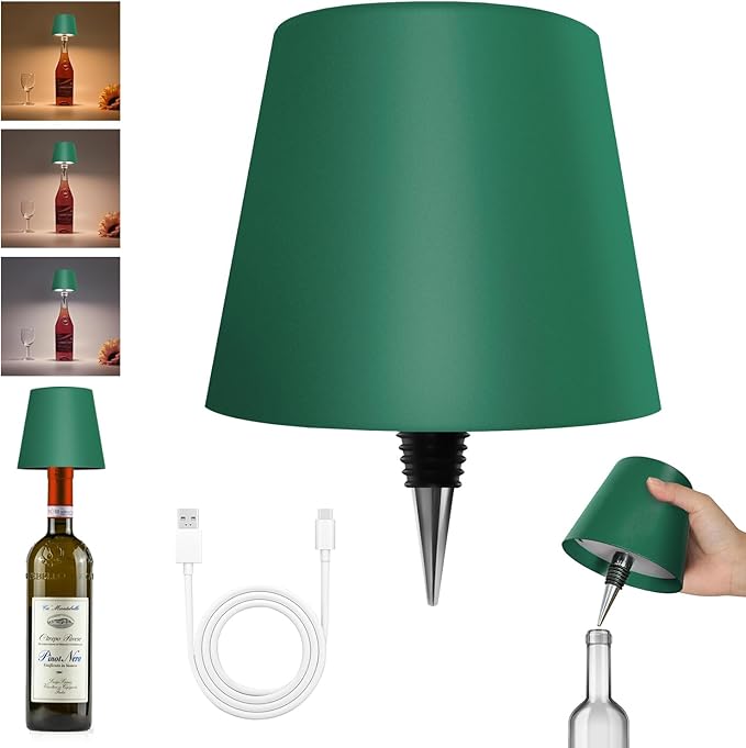 2025 New Wireless Bottle Lamp - LED Bottle Lights for Liquor & Wine Bottles, Cordless Lampshade, Whiskey Bottle Top Light, Bottle Stopper Night Light Kit, Rechargeable 3-Tone Touch-Dimmable