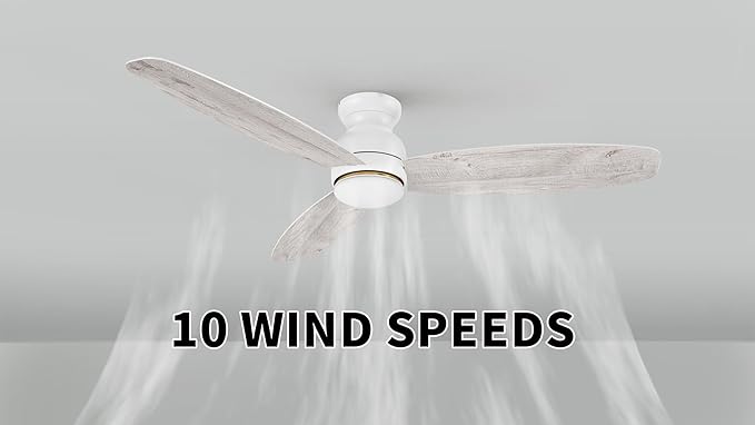 CEME 60 Inches White Ceiling Fan with Light Flush Mount, DC 10 Speeds Silent Ceiling Fan with Remote, 3 Dual Finish Blades, 3 Light Colors Dimmable LED for Living Room, Bedroom