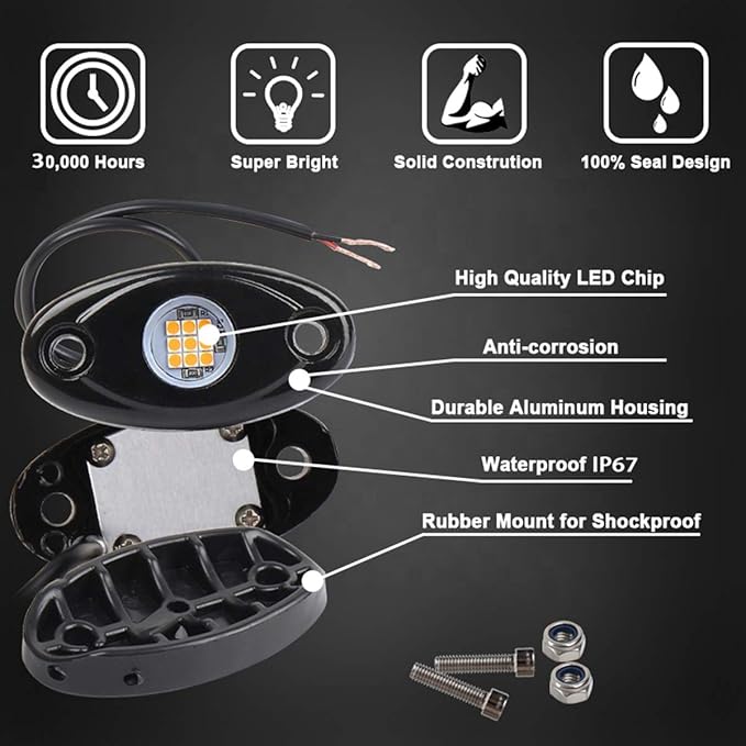 Green LED Rock Lights, 4 Pods Neon 12V Waterproof Underglow Underbody Kit Crawler Crawling Dome Exterior Wheel Lights for ATV RZR UTV SUV Off-Road Auto Boat Motorcycle Glow Trail Rig Fender Lamp