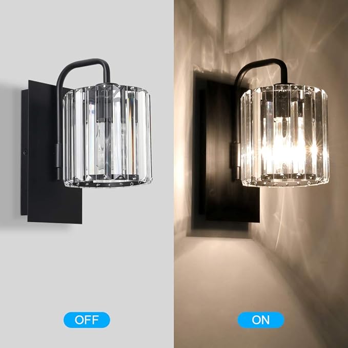 Grneric Crystal Wall Sconces,Black Sconce Wall Light Fixtures Modern Sconces Wall Lighting Single Indoor Wall Sconce for Living Room Bathroom Hallway Bedroom Stairway 10 Inch
