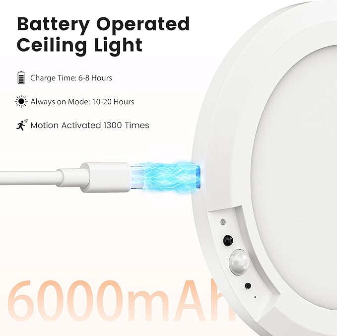 Motion Sensor Ceiling Light,Cordless Closet Light Battery Operated,3 Color Temperatures,Remote Control,Rechargeable Magnetic Mount LED Shower Lights for pantry,Stairs,Garage,Hallway (White 1 pack)