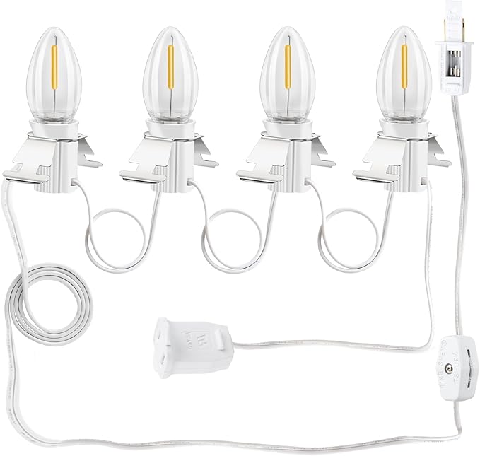 Christmas Village Lights with 4 Led Light Bulb, LED Light Bulb C7 Cord Clip Lights Christmas Halloween Cabin,Pumpkins,Outdoor Atmosphere Decoration, Holiday Craft Decorations