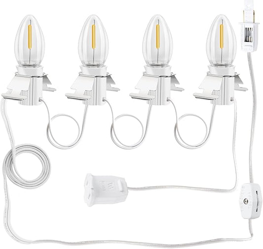 Christmas Village Lights with 4 Led Light Bulb, LED Light Bulb C7 Cord Clip Lights Christmas Halloween Cabin,Pumpkins,Outdoor Atmosphere Decoration, Holiday Craft Decorations