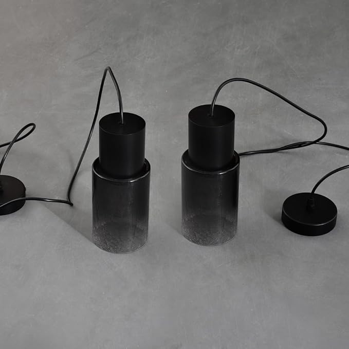 DUHU Glass Pendant Lights Kitchen Island,Modern Black and Wood Pendant Light 2pack,Vintage Pendant Lamp E26 for Bedroom,Over Sink,Dinning Table,Bar,Farmhouse,Hallway
