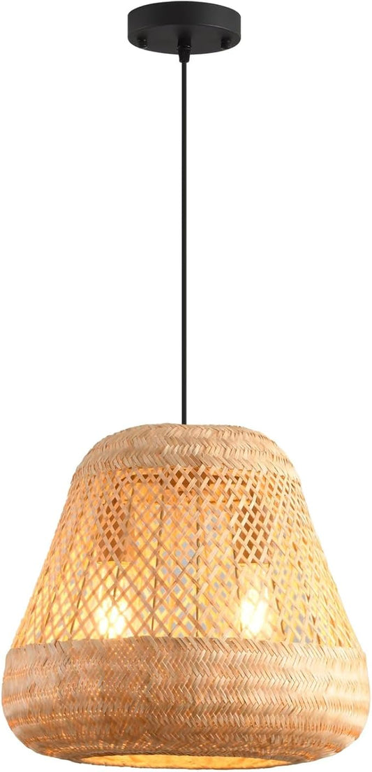 2-Light Rattan Pendant Light,Handmade Rattan Woven Wicker Boho Chandelier Light Fixture Kitchen Island Bedroom Living Room Dining Room Farmhouse Adjustable Height