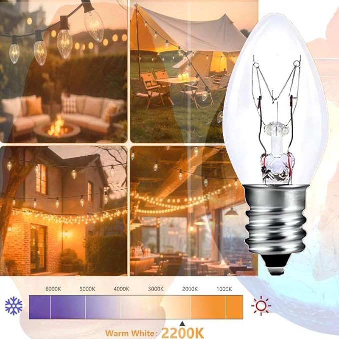C7 15W E12 Bulbs, Replacement Bulb for Himalayan Salt Lamps/Night Lights,Dimmable 2200K Clear,120V Incandescent Candle Bulbs (6-Pack)