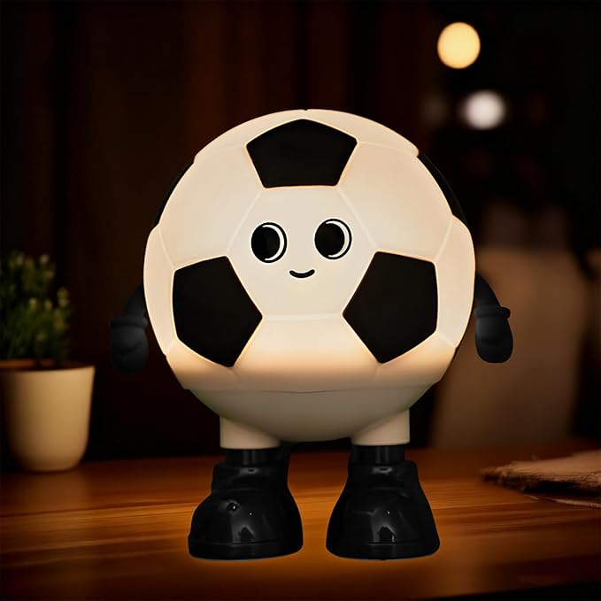 Cute Soccer Silicone Night Light for Kids, Rechargeable 7-Color Changing Lamp with 3-Level Dimming & 30-Min Timer, Safe Squishy Room Decor Christmas/Birthday Gift for Boys Girls