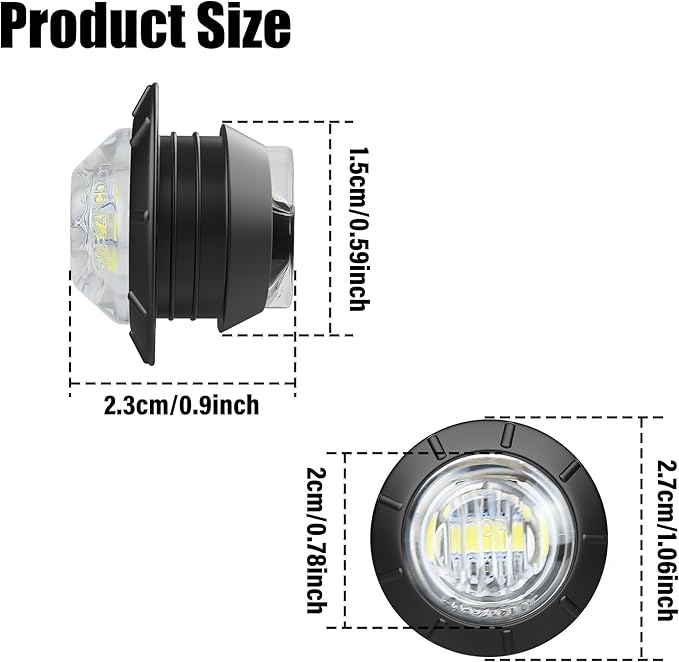 ALFU 10PCS 3/4" White 12V LED Boat Interior Lights Marine Navigation Lights Clearance Marker Lights Round Bullet Side Indicator Lamps for Truck, Trailer, RV, Van, Boat, Bus, Caravan