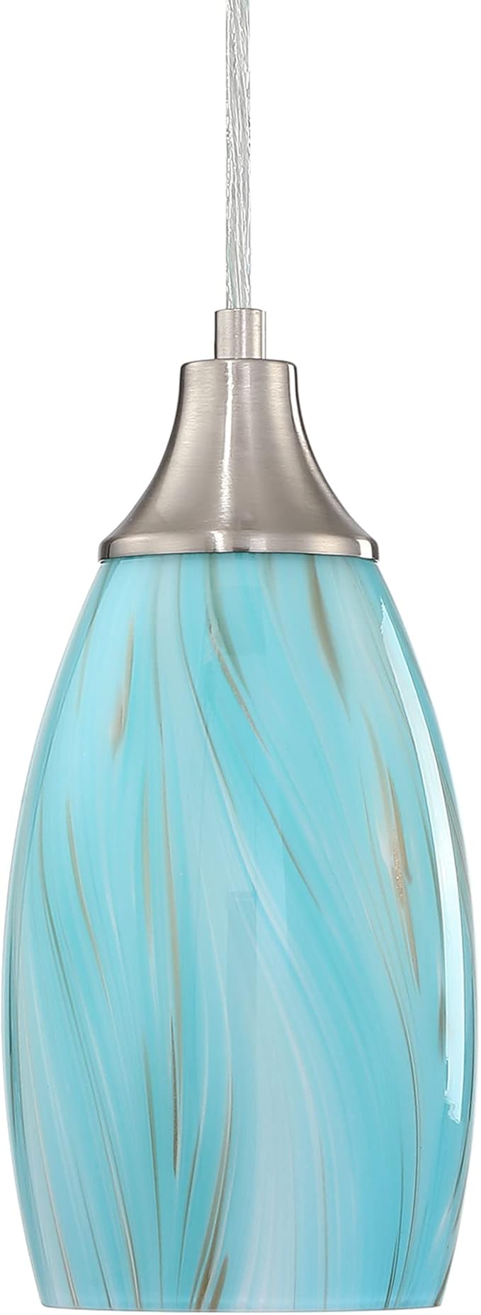 Mini Pendant Light,Handcrafted Art Glass Pendant Lighting Shade with Brushed Nickel Finished Teal Glass Ceiling Hanging lamp Adjustable Cord for Kitchen Island,Hallway,Dining Room