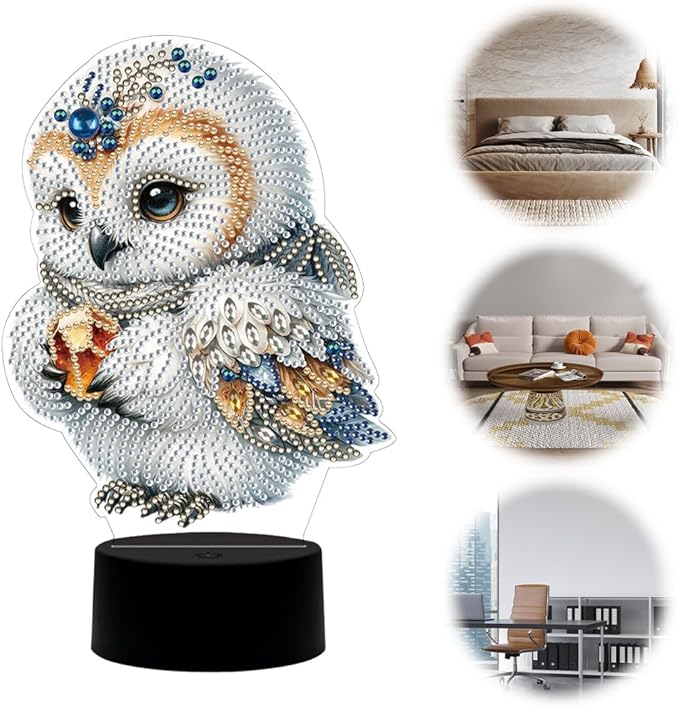 Cute Owl Diamond Art Painting Night Light,Diamond Art Painting Kits Desktop Touch Lamp Ornaments for Tabletop Decor Diamond Art Accessories for Adult Beginner Bedrooms Living Room