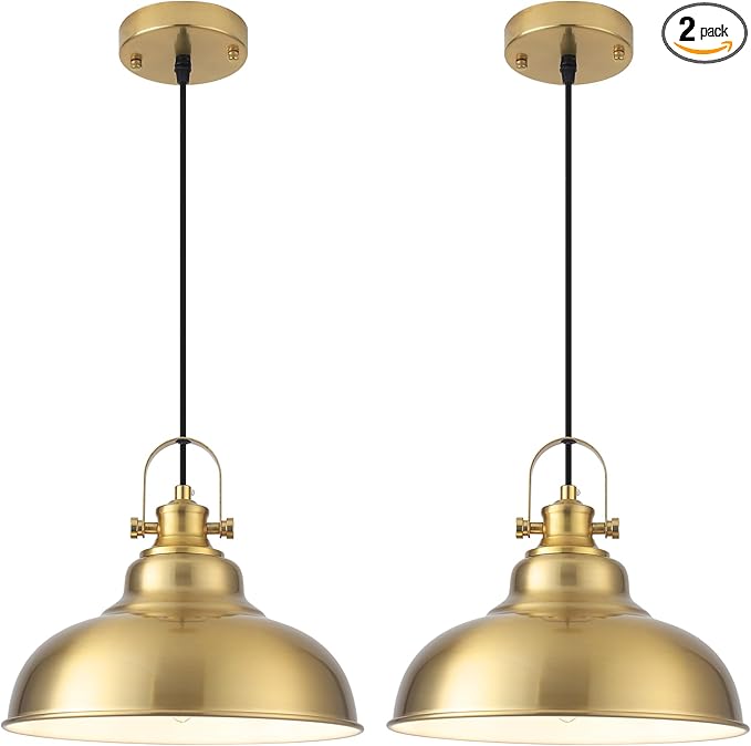 Gold Pendant Lights, 11.41 Inch Gold Pendant Light Kitchen Island, Dome Pendant Lights 2 Pack, Farmhouse Kitchen Pendant Light for Kitchen Island, Dining Room, Living Room