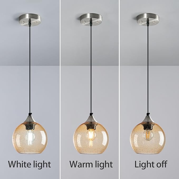 Light Brown Glass Pendant Lights Kitchen Island Globe Pendant Light Fixtures Modern Pendant Lighting for Bedroom Living Dining Room Light Fixture (5.9 in, 3 Pack)