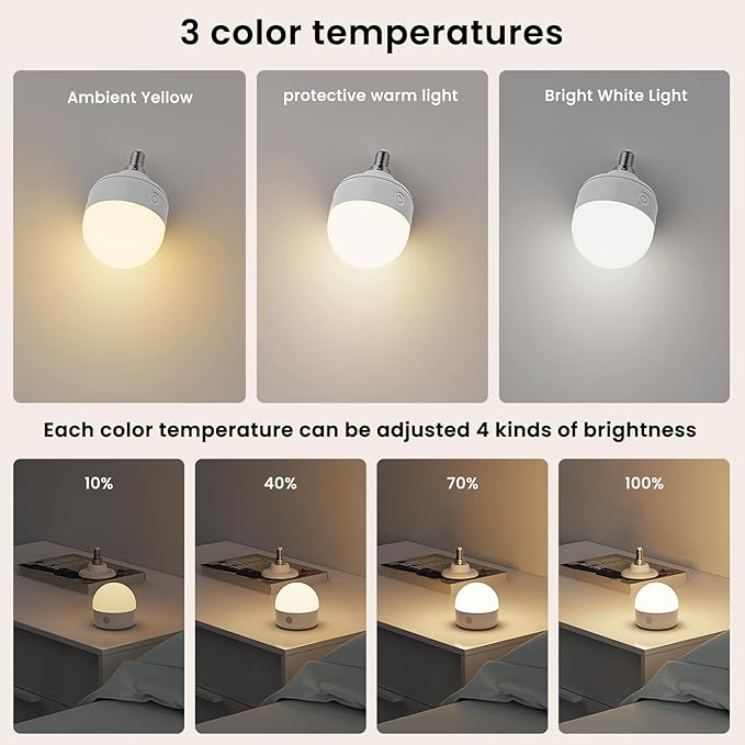 2Packs E12 Rechargeable Magnetic Light Bulbs with Remote and Hook, 10W 900LM Battery operated Emergency LED Bulb 3500mAh, Portable Large Camping Tent Lamp for Home, Hurricane, Power Outage & Outdoor