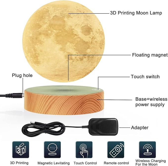 VGAzer Levitating Moon Lamp 5.9 Inch 16 Colors Moon Lamp 3D Moon LED Light with Remote Control for Unique Gifts,Room Decor,Night Light, (Round Base)