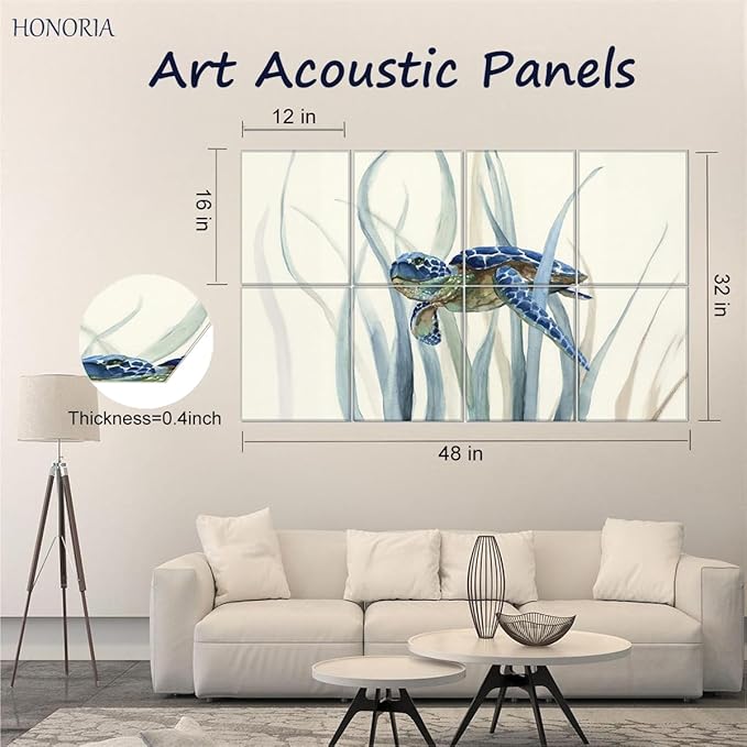 HONORIA 8 Pack Art Acoustic Panels 48X32Inches Sound Absorbing Panels,Self-adhesive Soundproof Wall Panels,Decorative Acoustical Wall Panels,Acoustic Treatment for Home Office&Recording Studio
