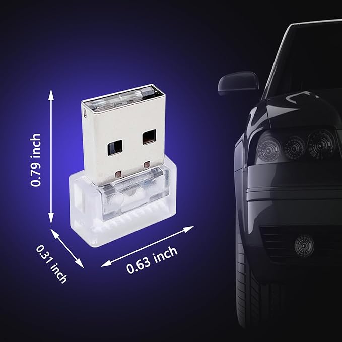 2 Pcs USB LED Car Interior Atmosphere Lamp, Night Light Led Decoration Light Ambient Lighting Kit Interior LED Lights, Portable Vehicle Ambient Lighting Kit for All Car Interior Accessories (Multi)