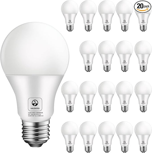 E ENERGETIC LIGHTING A19 LED Bulb 60W, 800LM 8.5W 5000K Non-dimmable, 60 Watt LED Daylight Bulbs, ETL Validated, Environmentally Friendly, 20 Packs