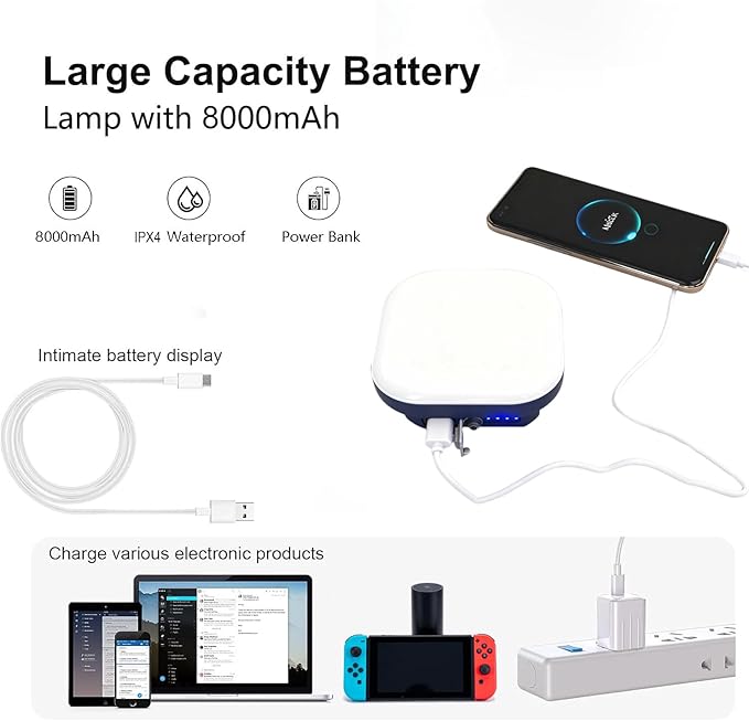 Strood Rechargeable 3000LM LED Camping Lighting,Portable Tent Light,Fixture Camping Lantern Light with Magnet Base, 8000 mAh PowerBank,Survival Gear Camping Equipment Hiking Hurricane Emergency Outage