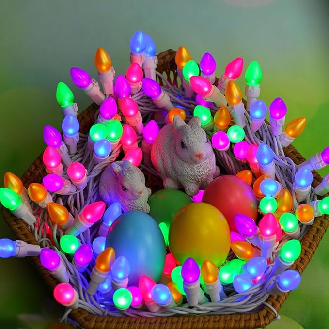 Easter String Lights, Multi Color Pastel Christmas Lights with White Wire, 2 PACK 13.5 FT 50 LED Waterproof Plug-in String Lights for Indoor Outdoor Bedroom Patio Wreath Carnival Easter Decorations