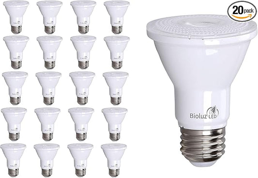 Bioluz LED 20 Pack PAR20 LED Bulbs 3000K Soft White Dimmable 50 Watt Equivalent Using 7W, Spot Light Bulb E26 Base 40 Degree Beam Angle UL Listed FCC RoHS Compliant