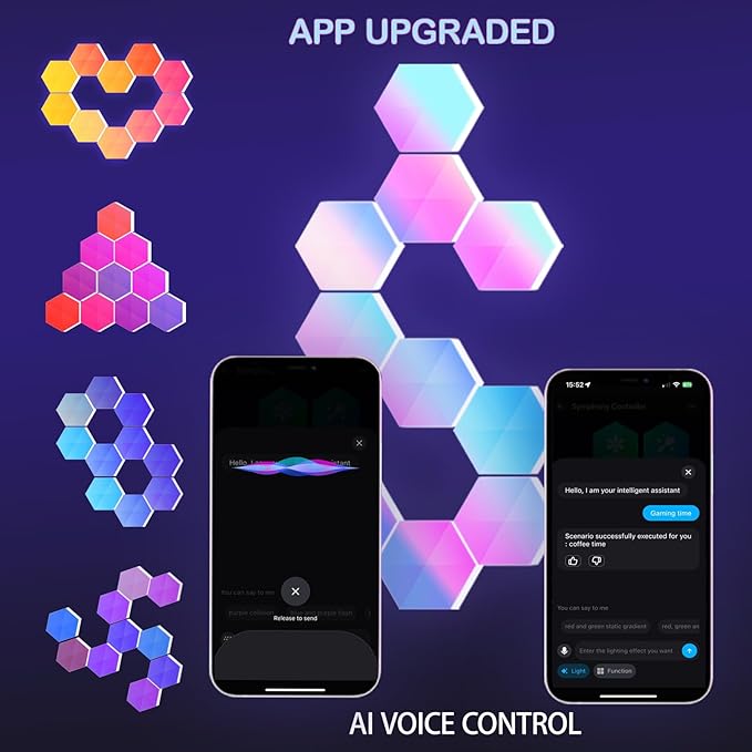 Smart Hexagon Lights DIY Hexagon Led Light App & Remote Controlled & Music Sync Features USB & Type C Modern RGB Wall Panels for Living & Gaming Decor (6Pack)