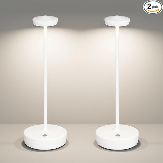LED Cordless Table Lamp,Rechargeable Battery Operated 3 Levels Brightness with Memory Function IP54 Waterproof Portable Lights for Outdoor Patio,Travel,Cafe,Restaurant(2P White)