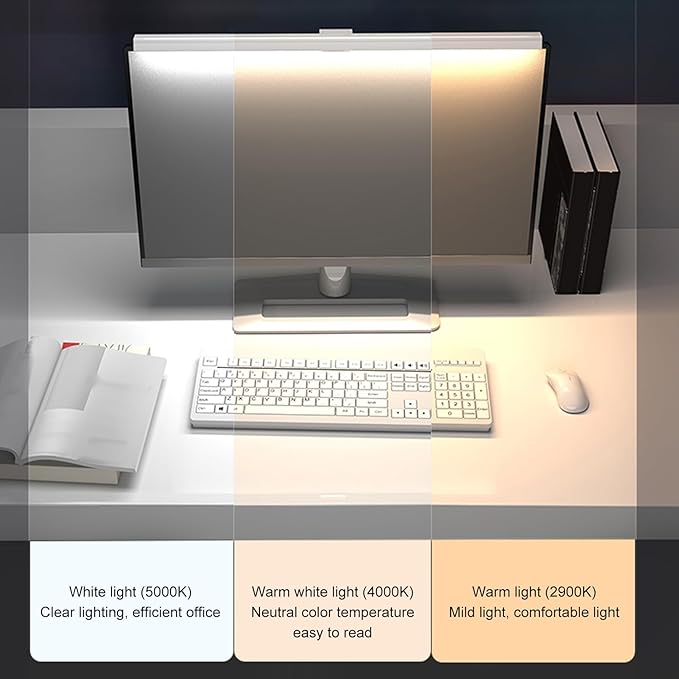 Monitor Light Bar, Screen Monitor Light Bar for Eye Caring with Touch Control, Three Levels Color Temperature and Infinite Dimming, for Computer Laptops (White)