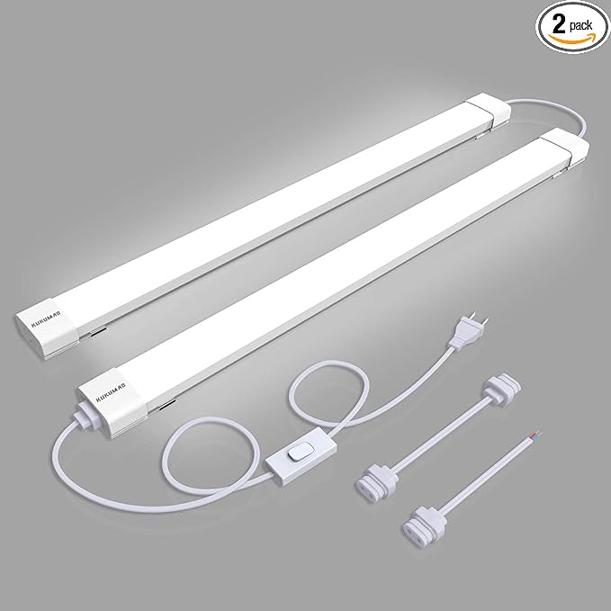 KUKUMAO Utility LED Shop Light Fixture with Plug 4FT 5000K 36W 3600LM Linkable Waterproof Closet Light Under Cabinet Light Ceiling Tube Light for Garage Kitchen Bathroom Workbench and Office(2 Pack)
