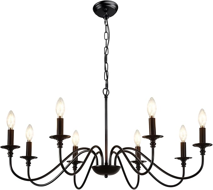 Depuley Black Chandelier Light Fixture: Vintage 8-Light Candle Chandeliers for Dining Room Lighting - Modern Hanging Pendant Lights Kitchen Island - Farmhouse Chandelier Chandeliers for Bedroom