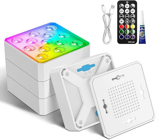 LOFTEK Submersible LED Pool Lights with Magnet &Suction Cups, 13 LEDs Color Changing Underwater Pool Lights with Remote, Waterproof Swimming Pool Light (4 Pack-Rechargeable-II)