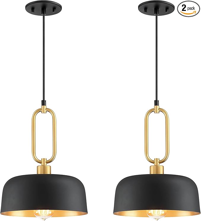 Industrial Pendant Lighting Fixture, 2-Pack Black Farmhouse Pendant Light, Vintage Hanging Ceiling Lights Fixture for Kitchen Island Hallway Dining Room 2 Pack