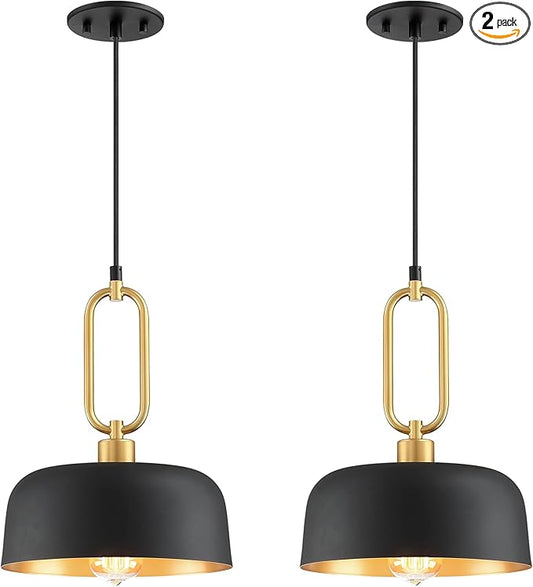 Industrial Pendant Lighting Fixture, 2-Pack Black Farmhouse Pendant Light, Vintage Hanging Ceiling Lights Fixture for Kitchen Island Hallway Dining Room 2 Pack