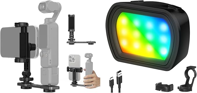 NEEWER AC021 Phone Holder Mount Compatible with DJI Osmo Pocket 3 + M21C Basics Pocket 3 Magnetic RGB Light, Holder with 1/4" Threads & Cold Shoe for Accessories Expansion