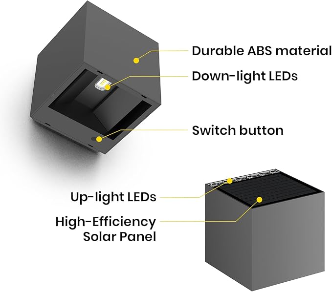 Solar Wall Lights, 4000K 700LM Up and Down Solar Lights Outdoor Waterproof, Super Brightness Cube Design LED Solars Outdoor Light Decorative for Porch Patio Yard Fence, 1pcs