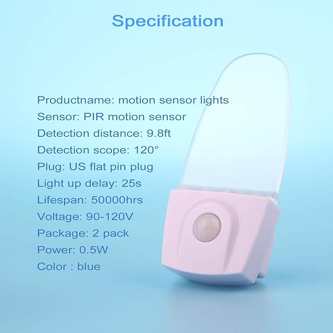 GREENIC Blue Motion Sensor Night Light Plug in 2 Pack, 0.5W LED Motion Detector Night Light Lamp, Automatic Motion Activated Nightlights for Modern Home Decor, Living Room, Bedroom, Bathroom, Kitchen